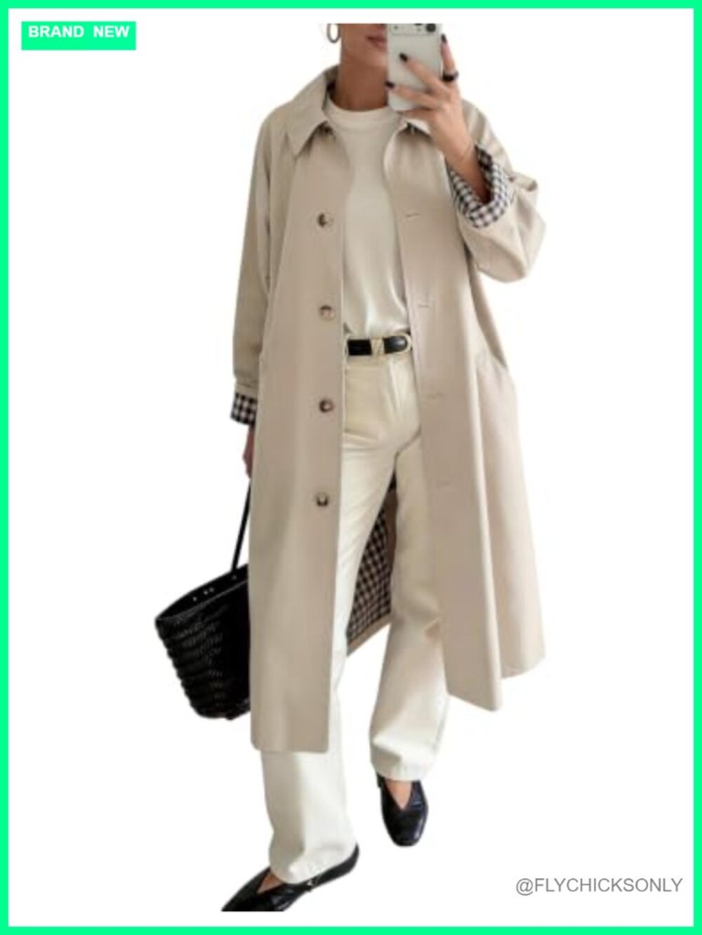 Kissonic Womens Long Trench Coat Windproof Plaid Lining Overcoat